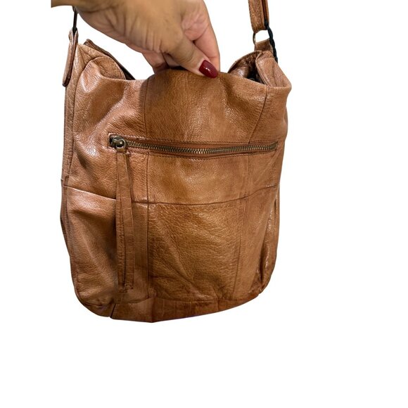 Brown Leather Hobo Shoulder Bag With Woven Detail & Adjustable Strap - Picture 2 of 11